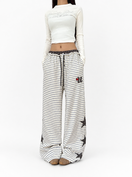Ace Jolun gray stripe layered-waist star sweatpants
