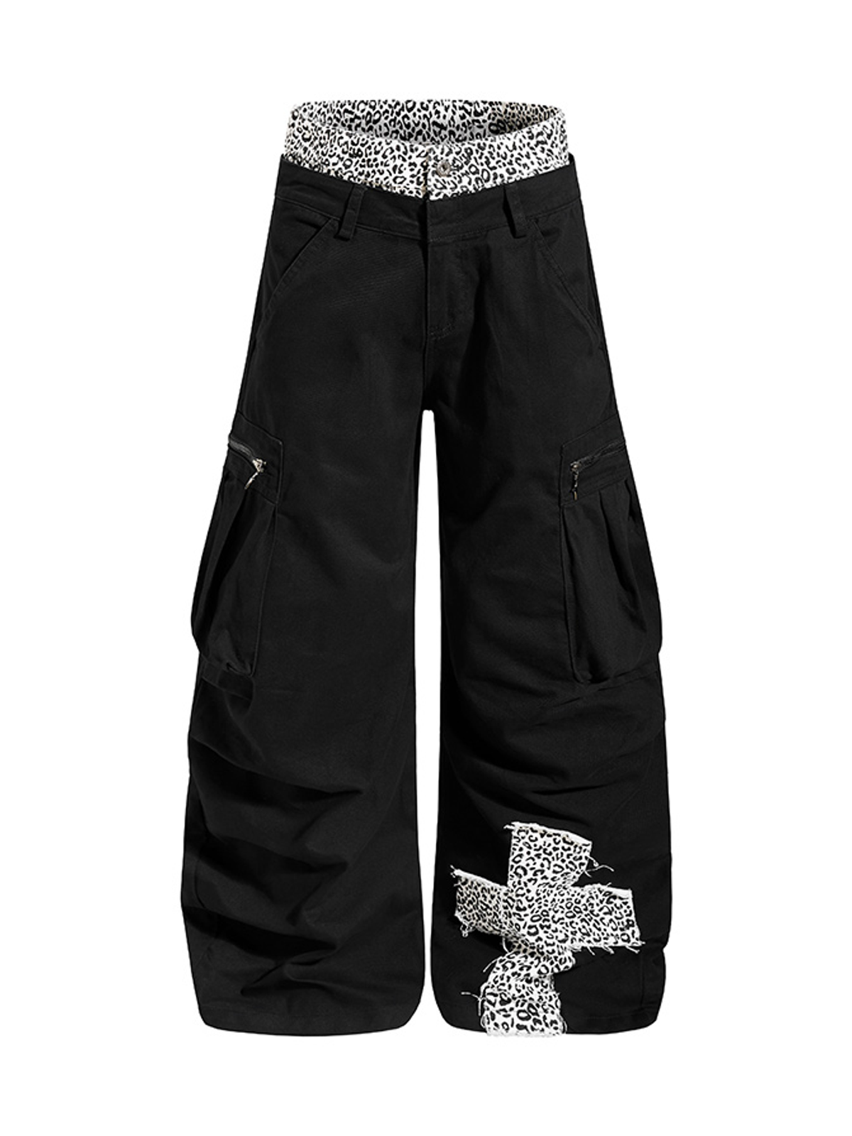 Ace Jolun. Leopard-Panel Curved-Leg Cargo Pants product view 1