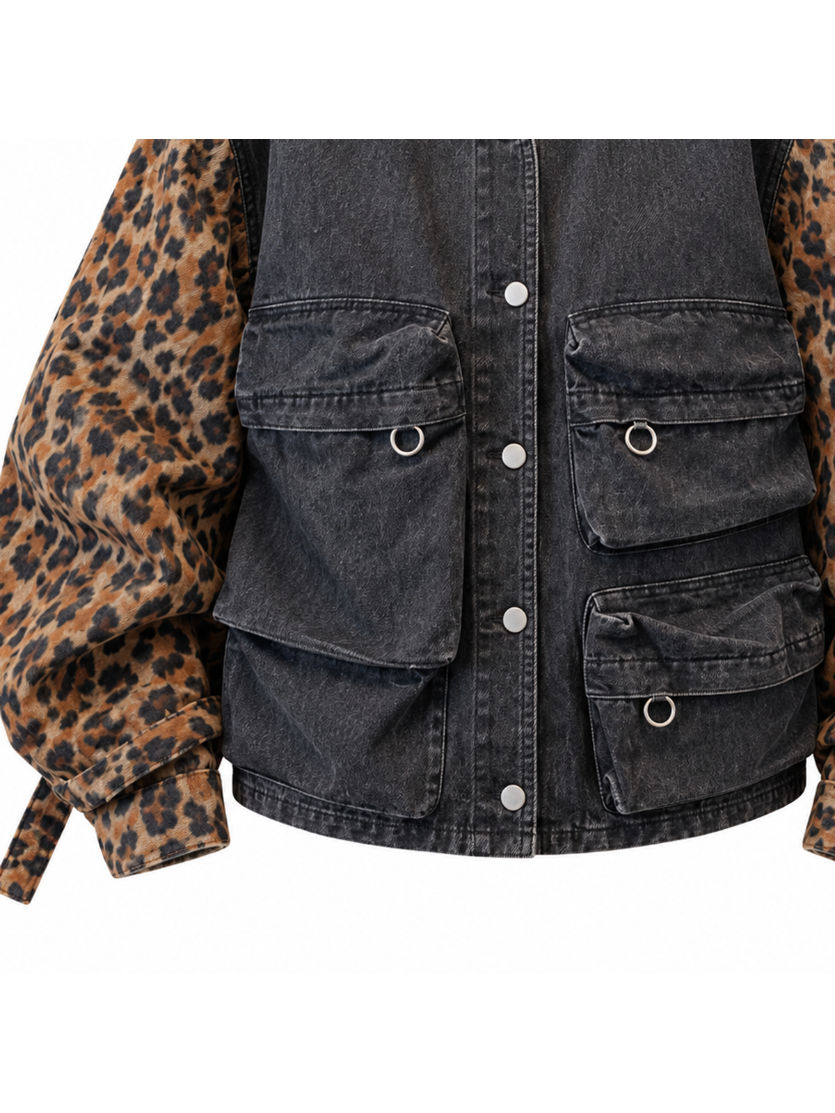 Ace Jolun. Leopard-Sleeve Washed Denim Jacket product view 4