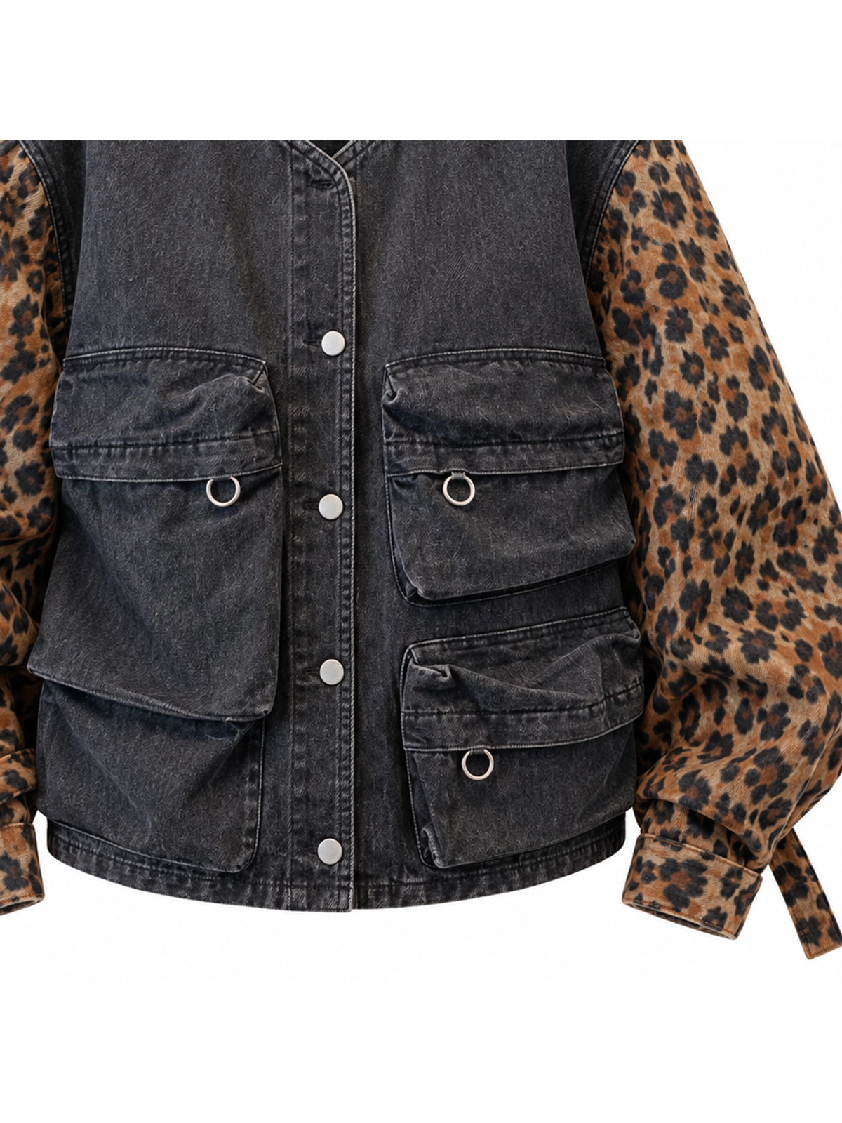 Ace Jolun. Leopard-Sleeve Washed Denim Jacket product view 5