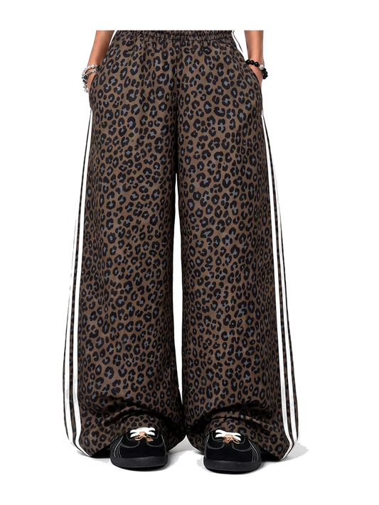 Leopard Brown leopard stripe wide-leg track pants view 1