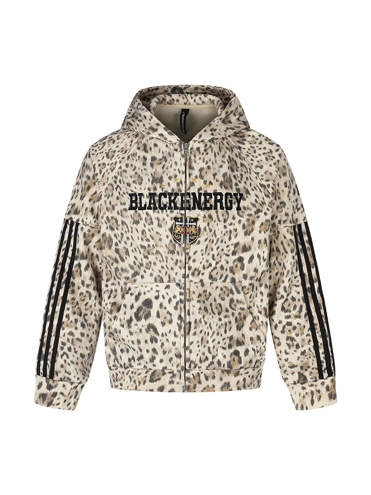 Ace Jolun. Leopard Three-Stripe Embroidered Zip Hoodie product view 1