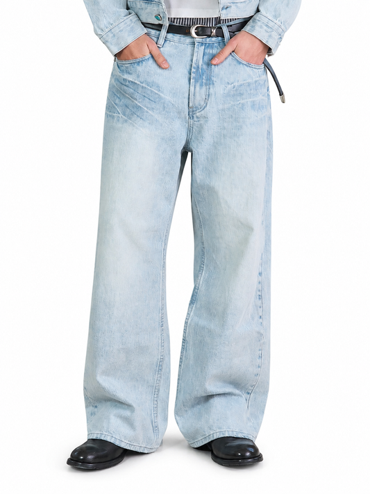 Ace Jolun light blue washed faux-turquoise flare jeans front view