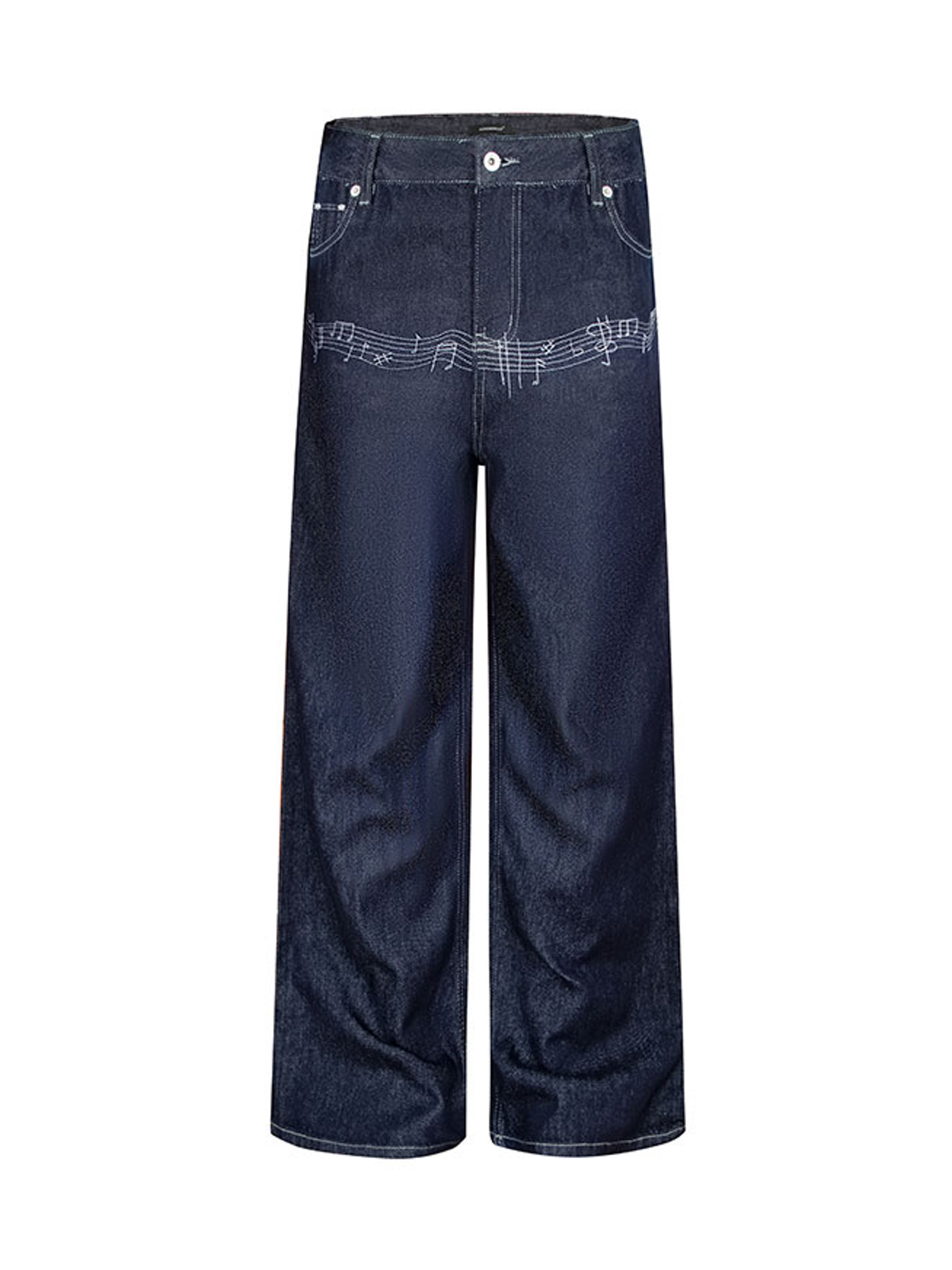 Ace Jolun. Music-Note Embroidered Raw Denim Jeans product view 1