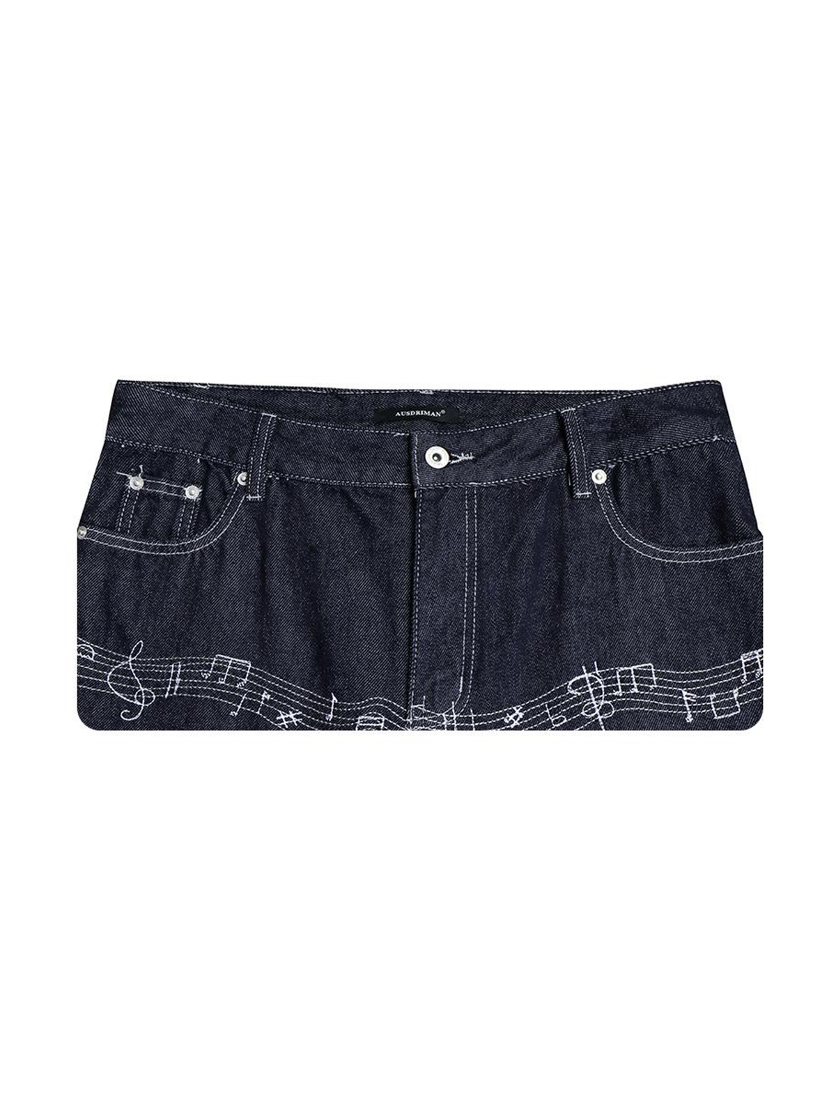 Ace Jolun. Music-Note Embroidered Raw Denim Jeans product view 2