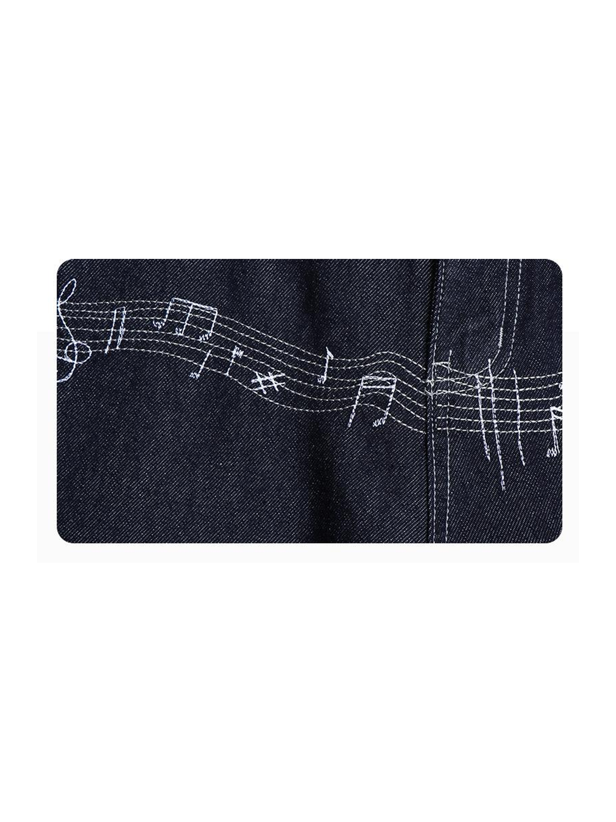 Ace Jolun. Music-Note Embroidered Raw Denim Jeans product view 3