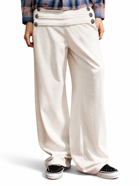 Ace Jolun ivory Napoleon button-detail sweatpants front view