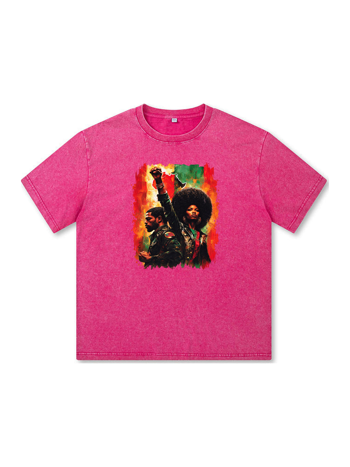 Ace Jolun. Pan-African Power Couple Washed Tee - Hot Pink