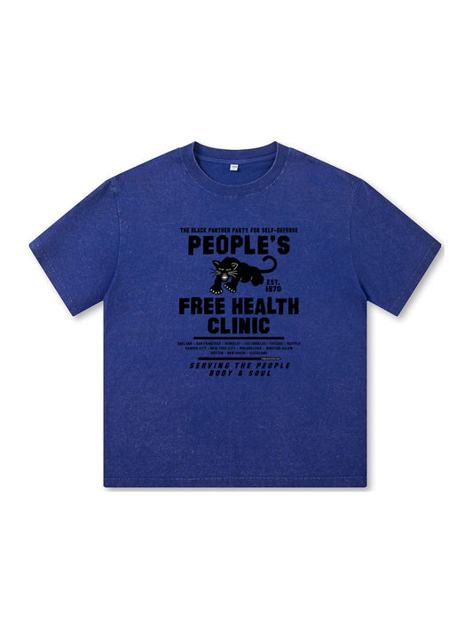 Ace Jolun. People's Free Health Clinic Washed Tee - Royal Blue