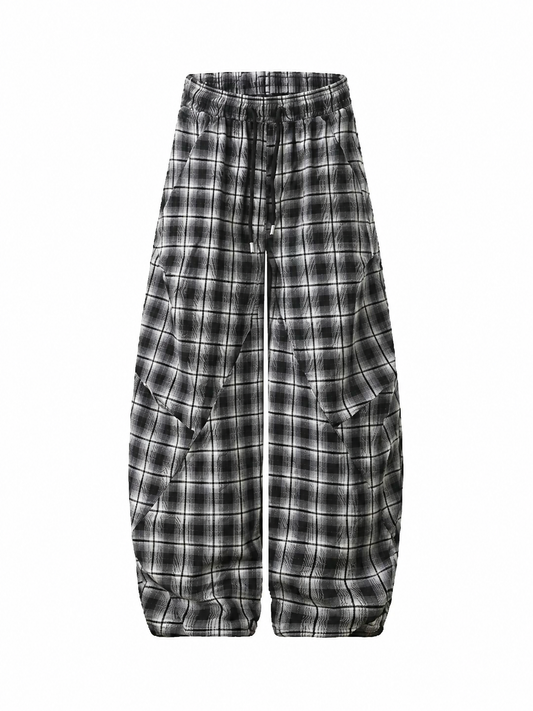 Ace Jolun black plaid barrel-leg pants front view