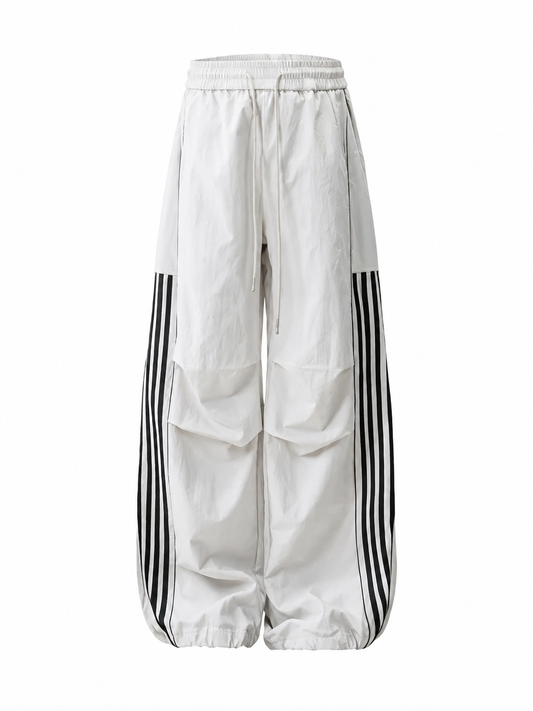 Ace Jolun white pleated stripe-panel cargo pants front view