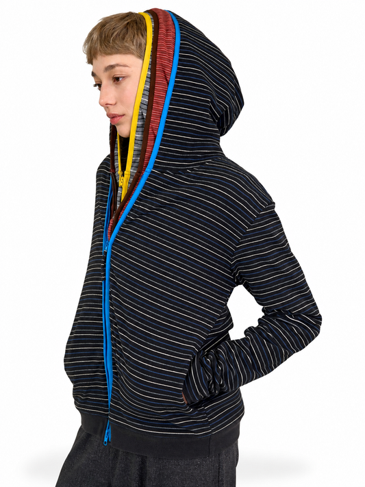 Ace Jolun layered black gray and red striped zip hoodies