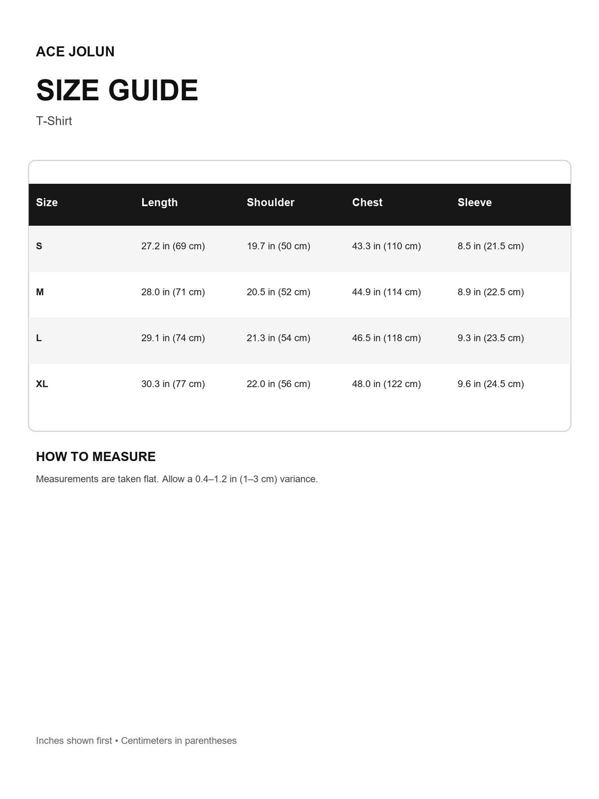 T-Shirt Size Guide
