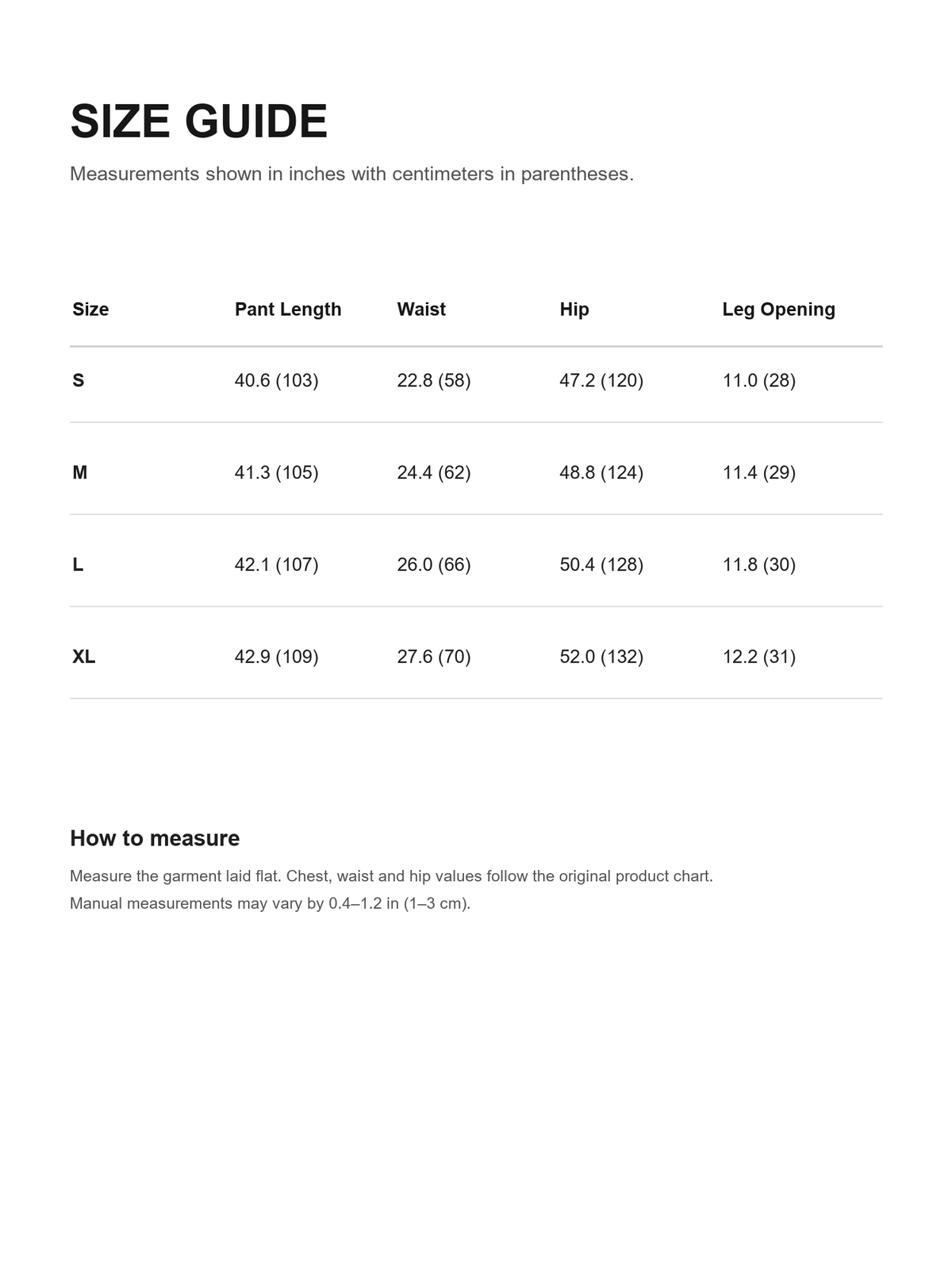 Washed Curved-Leg Sweatpants size guide