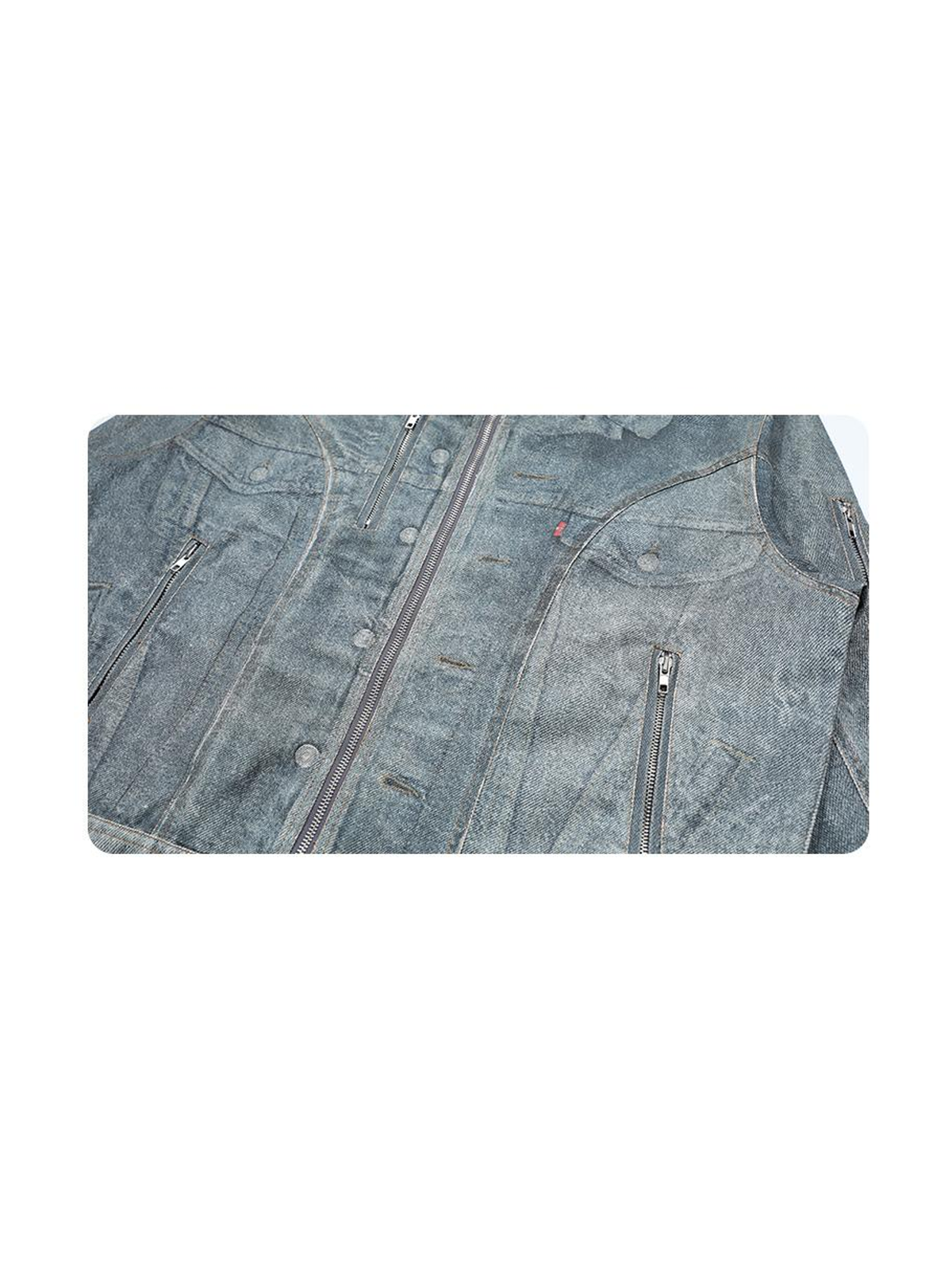 Ace Jolun. Washed Graphic Stand-Collar Denim Jacket product view 2
