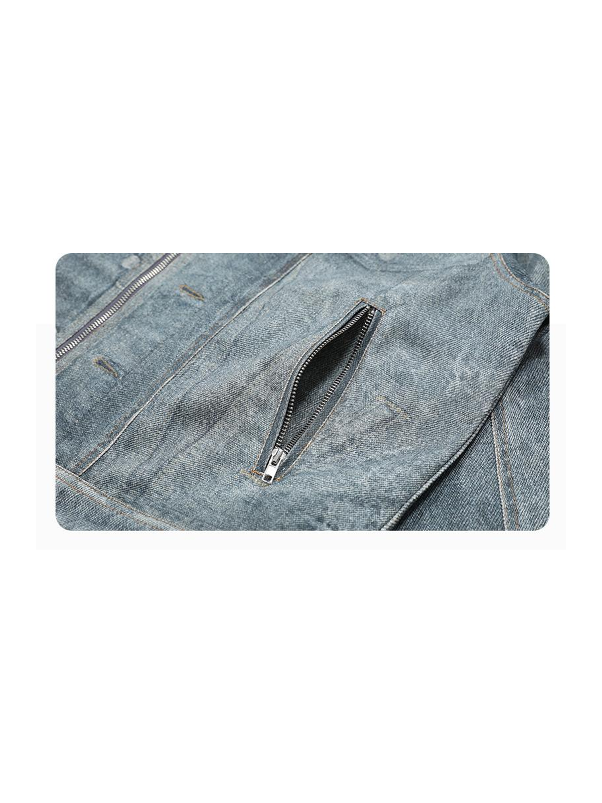 Ace Jolun. Washed Graphic Stand-Collar Denim Jacket product view 3
