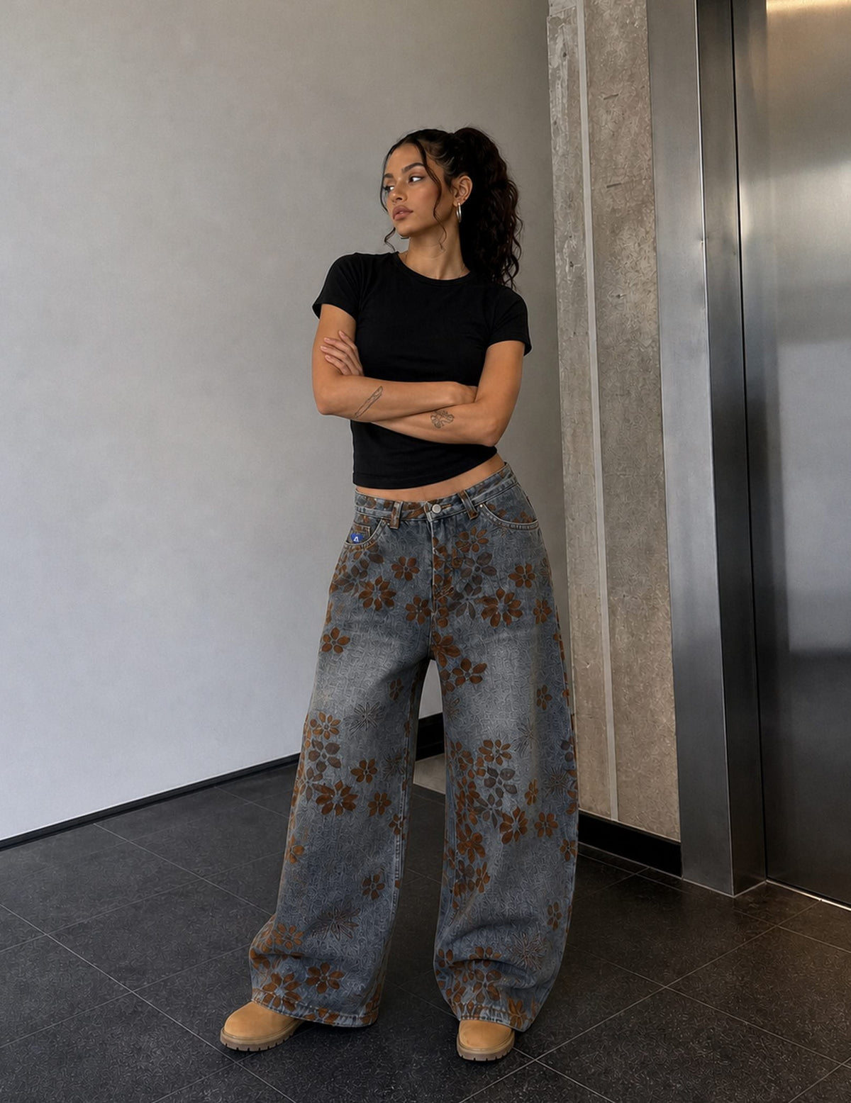 Flocked Floral Baggy Barrel Jeans product image 3