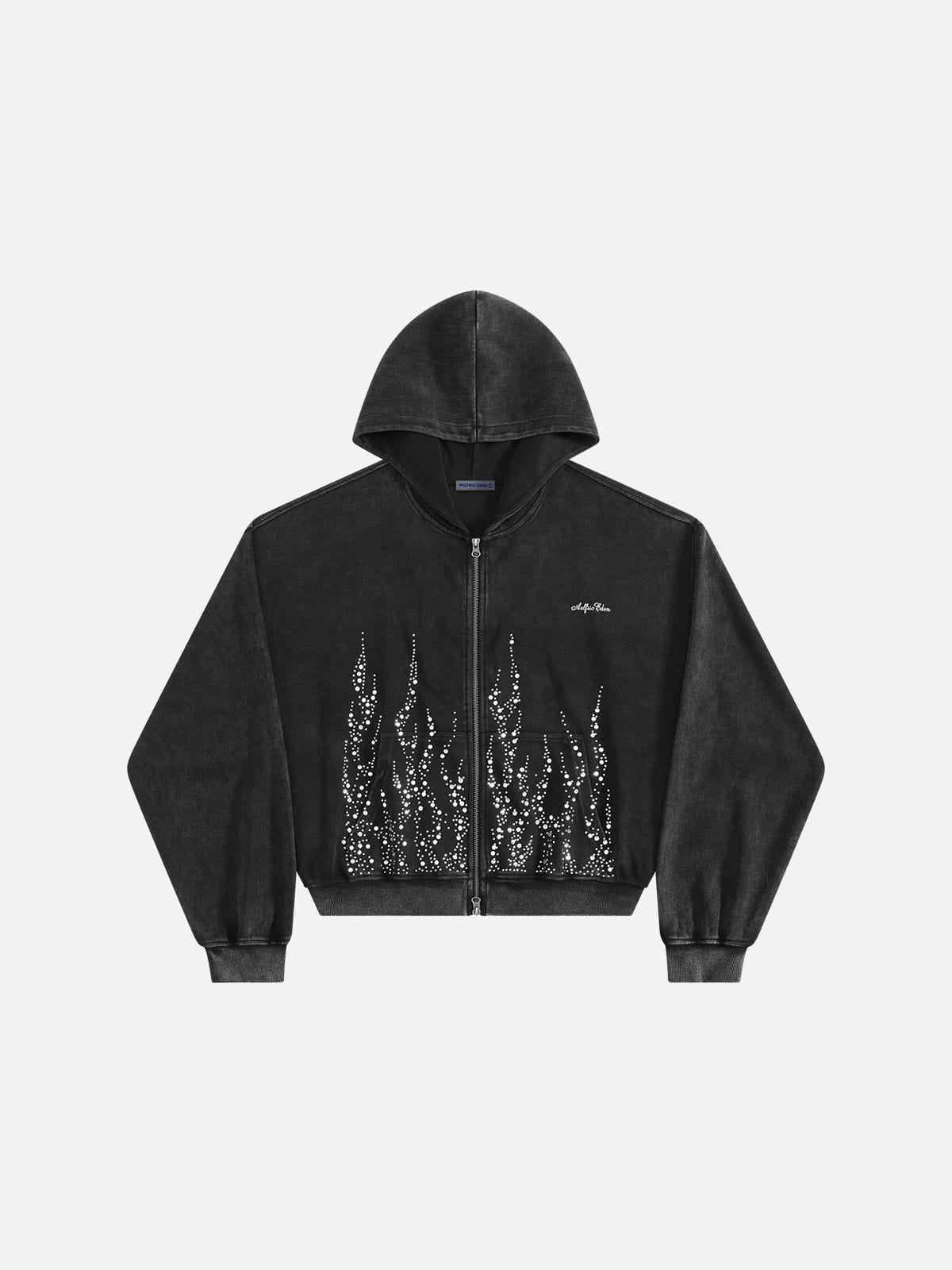 Boxy Flame Rhinestone Zip Up Hoodie product image 1