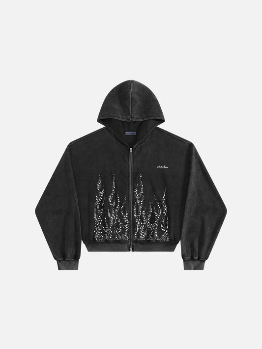 Boxy Flame Rhinestone Zip Up Hoodie product image 1