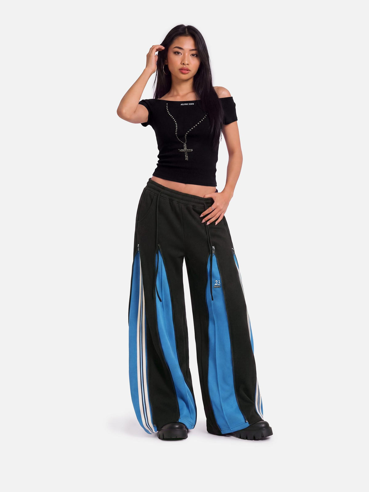 Zip Panel Stripe Baggy Sweatpants product image 4