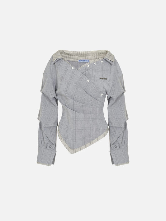 Pleated Off-The-Shoulder Long Sleeve Shirt product image 1