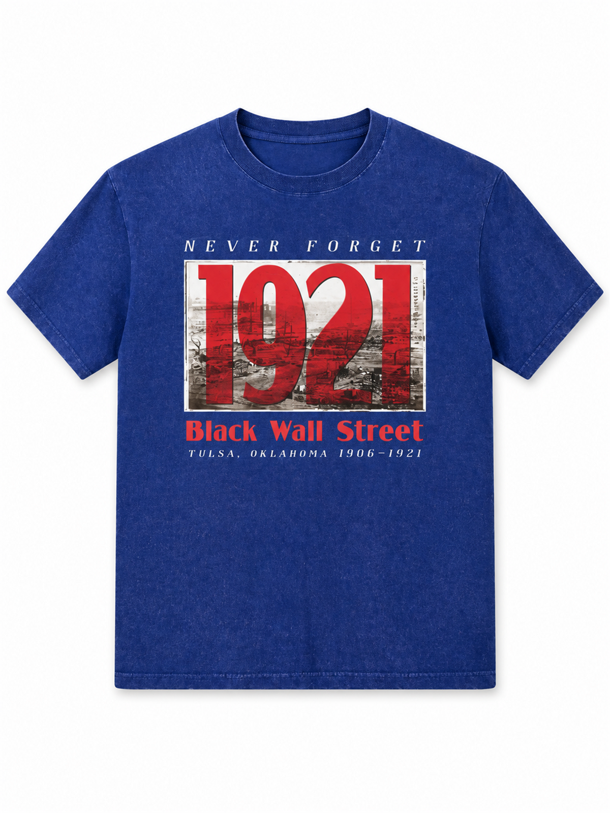 Ace Jolun. 1921 Black Wall Street Washed Tee - Washed Blue