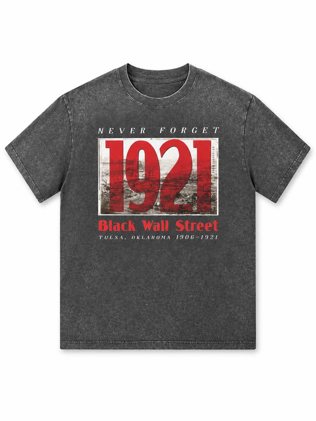 Ace Jolun. 1921 Black Wall Street Washed Tee - Washed Charcoal