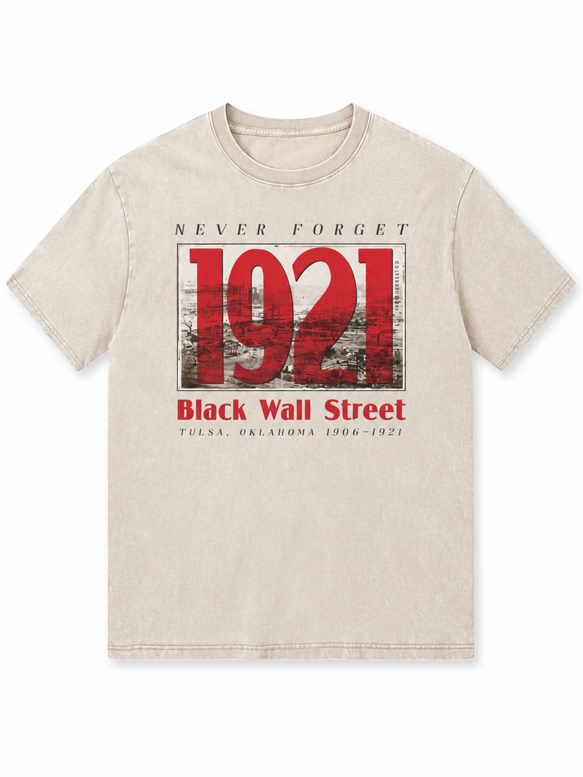 Ace Jolun. 1921 Black Wall Street Washed Tee - Washed Cream