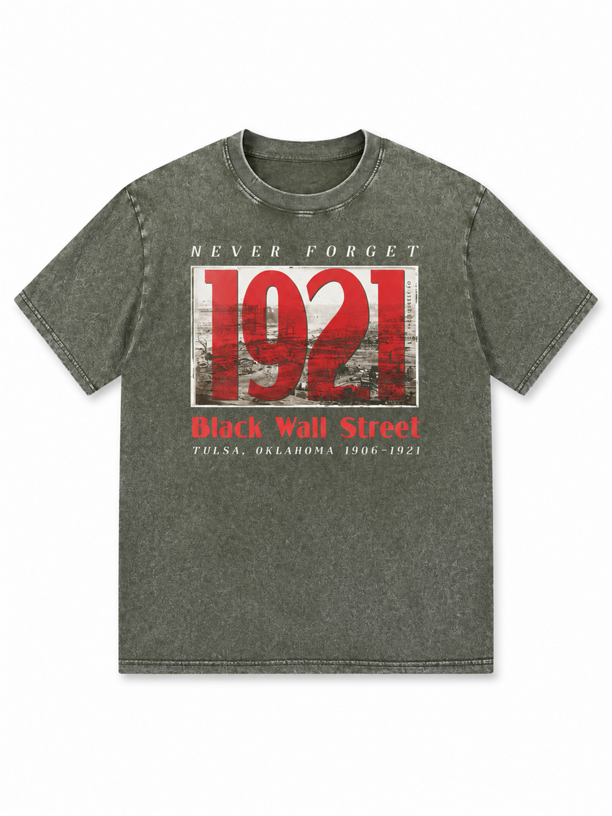 Ace Jolun. 1921 Black Wall Street Washed Tee - Washed Olive
