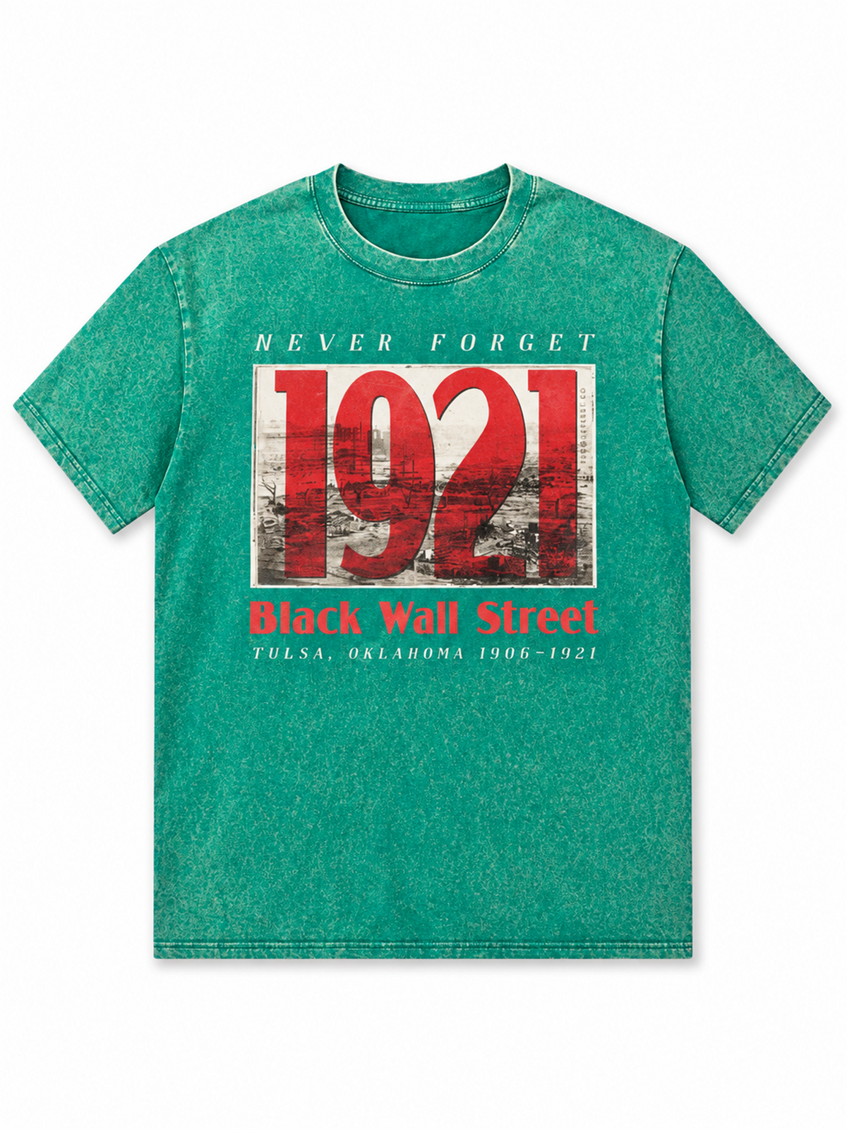 Ace Jolun. 1921 Black Wall Street Washed Tee - Washed Teal