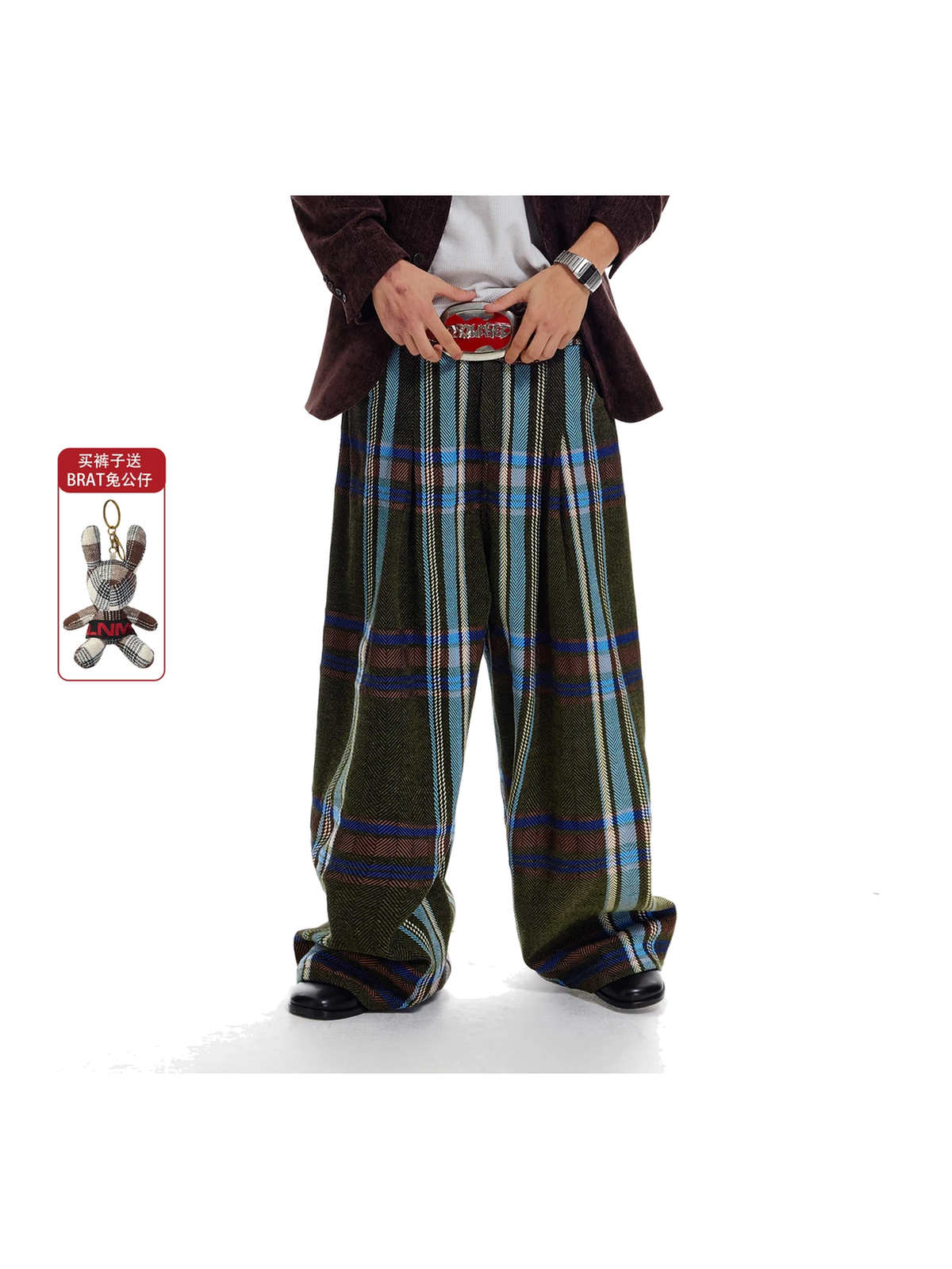 Textured Plaid Wide-Leg Trousers product image 2