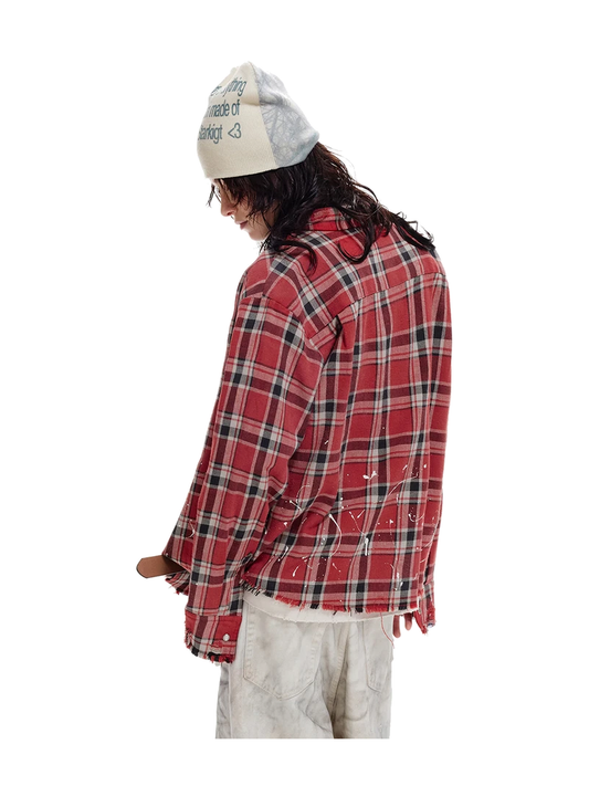 Gradient Distressed Red Plaid Shirt product image 1