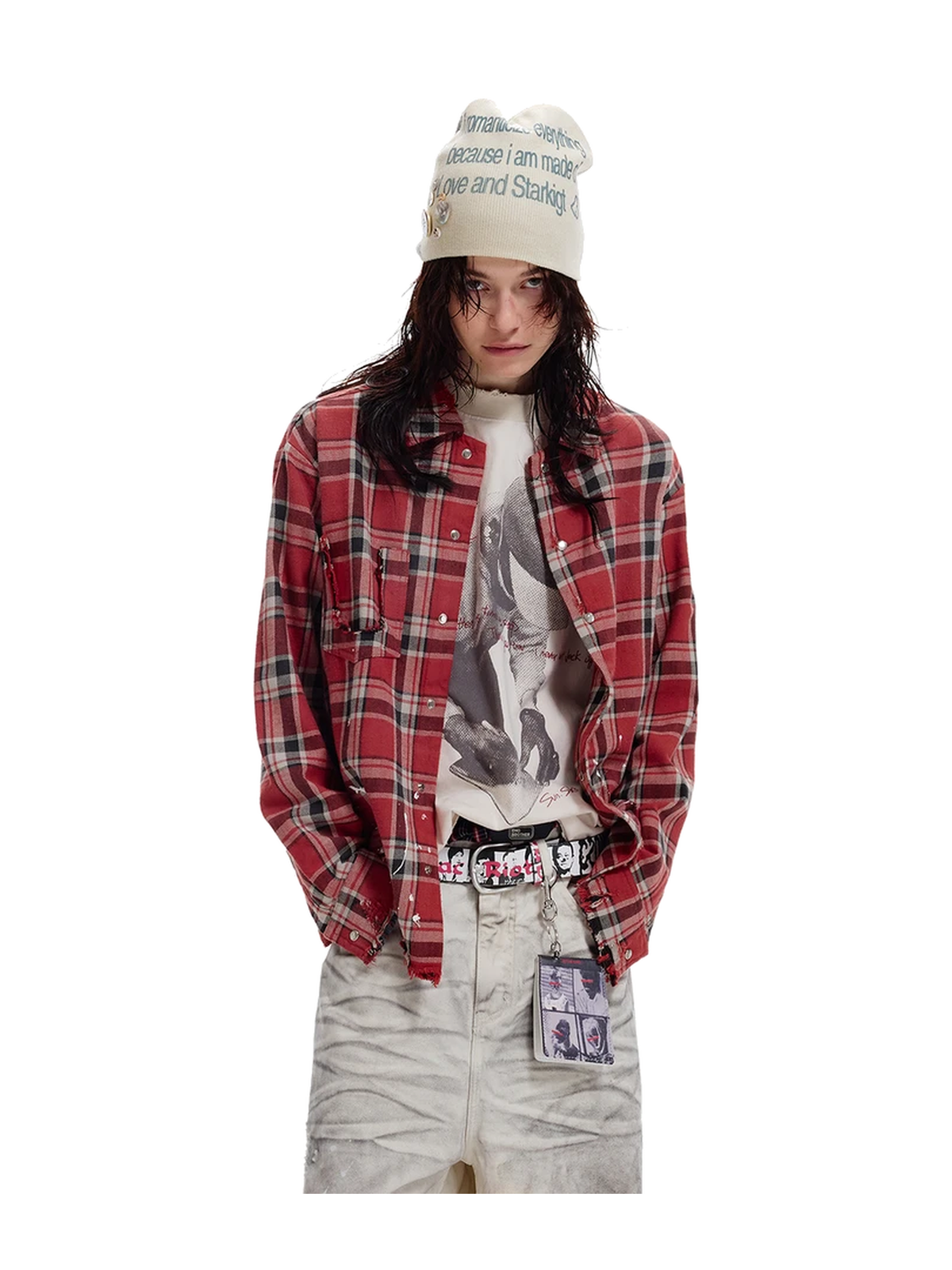 Gradient Distressed Red Plaid Shirt product image 2