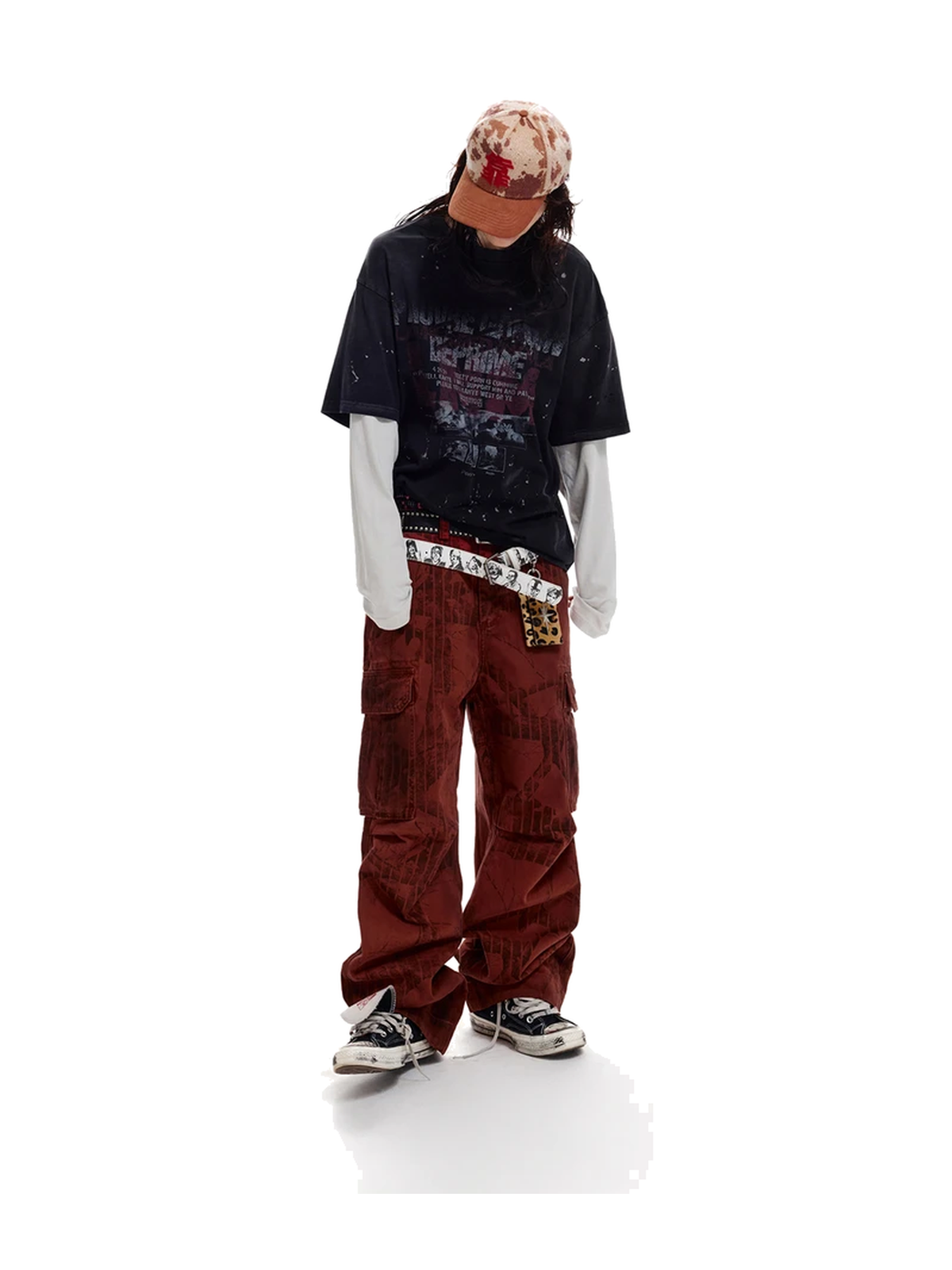 Red Tree-Camo Wide-Leg Cargo Pants product image 4