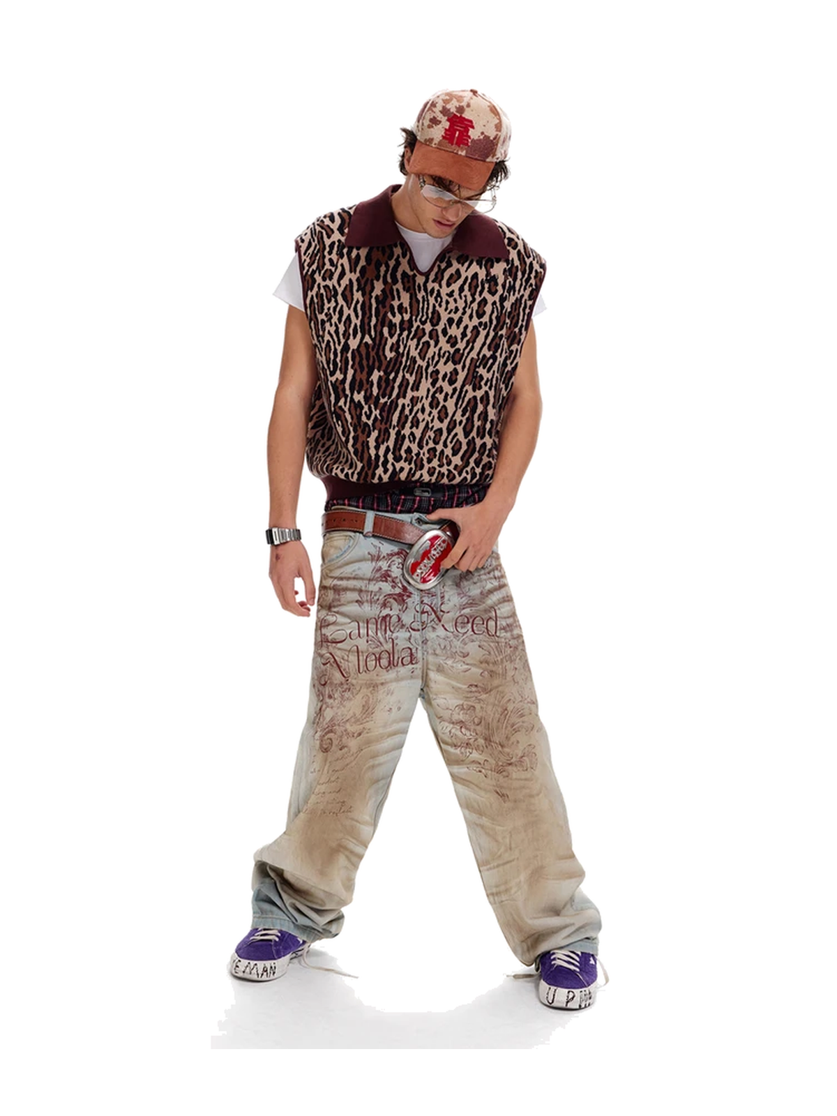 Floral Print Distressed Wide-Leg Jeans product image 3