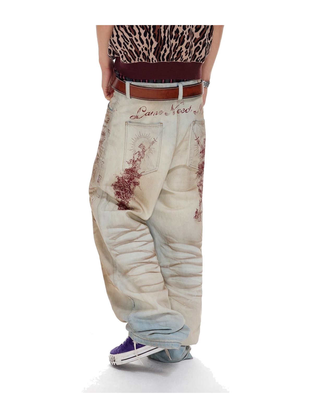 Floral Print Distressed Wide-Leg Jeans product image 5