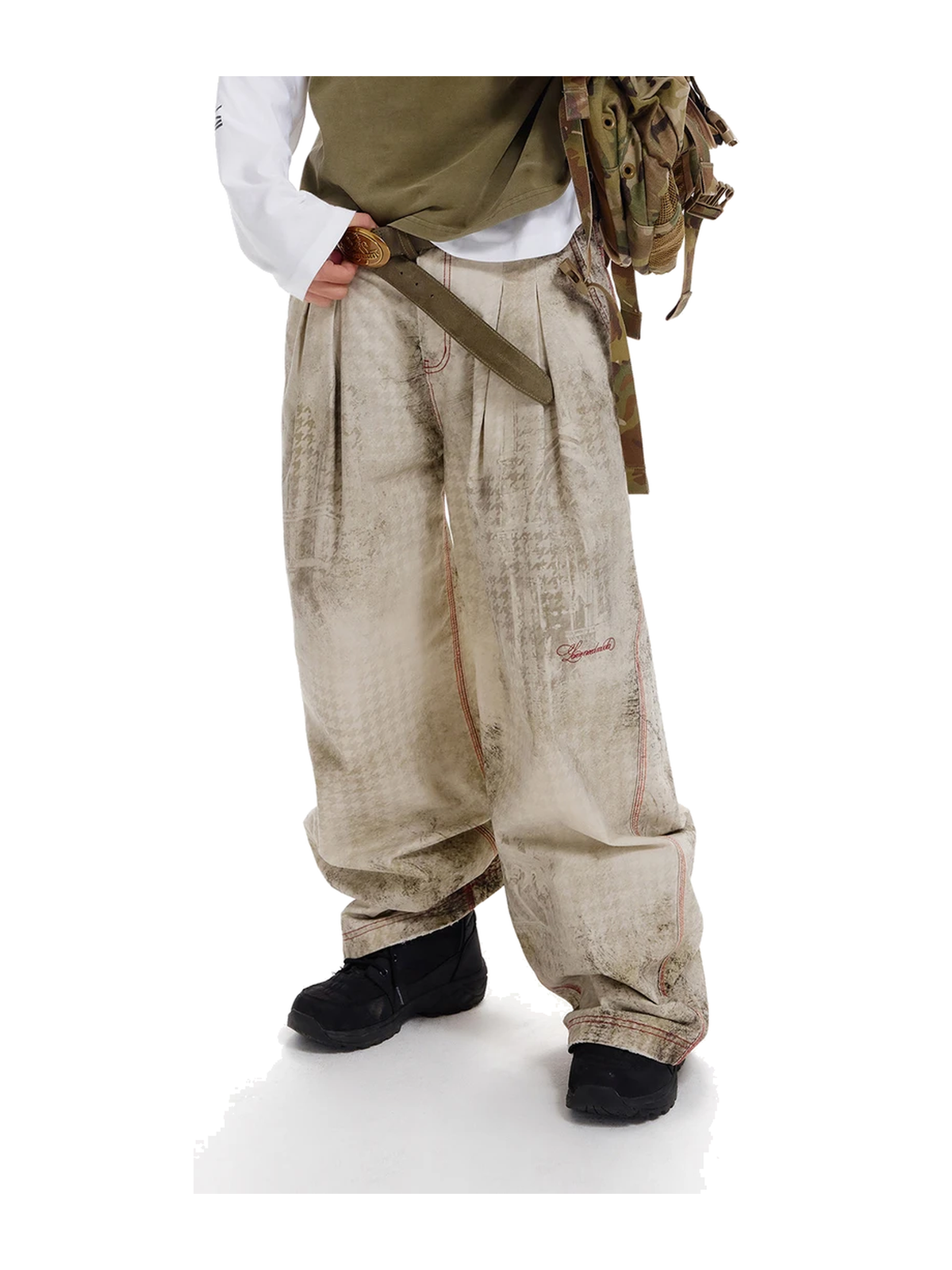 Distressed Houndstooth Pleated Cargo Pants product image 4