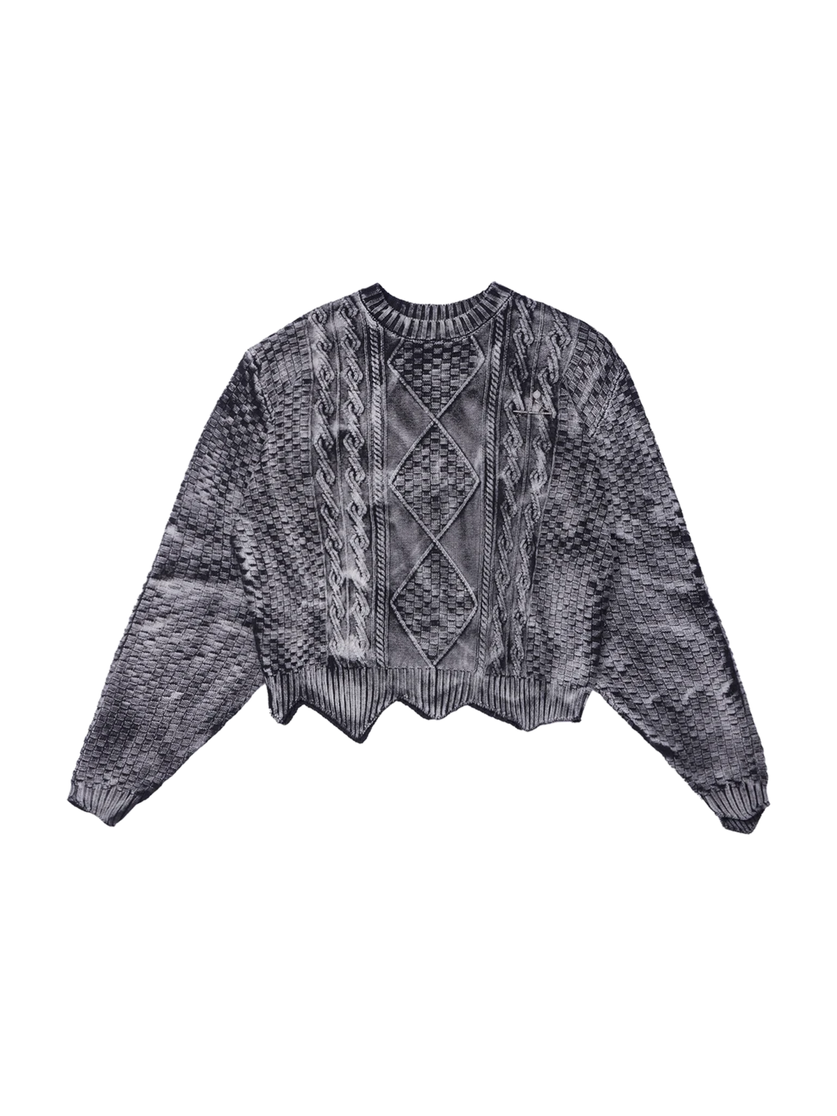Distressed Cropped Jacquard Sweater product image 1