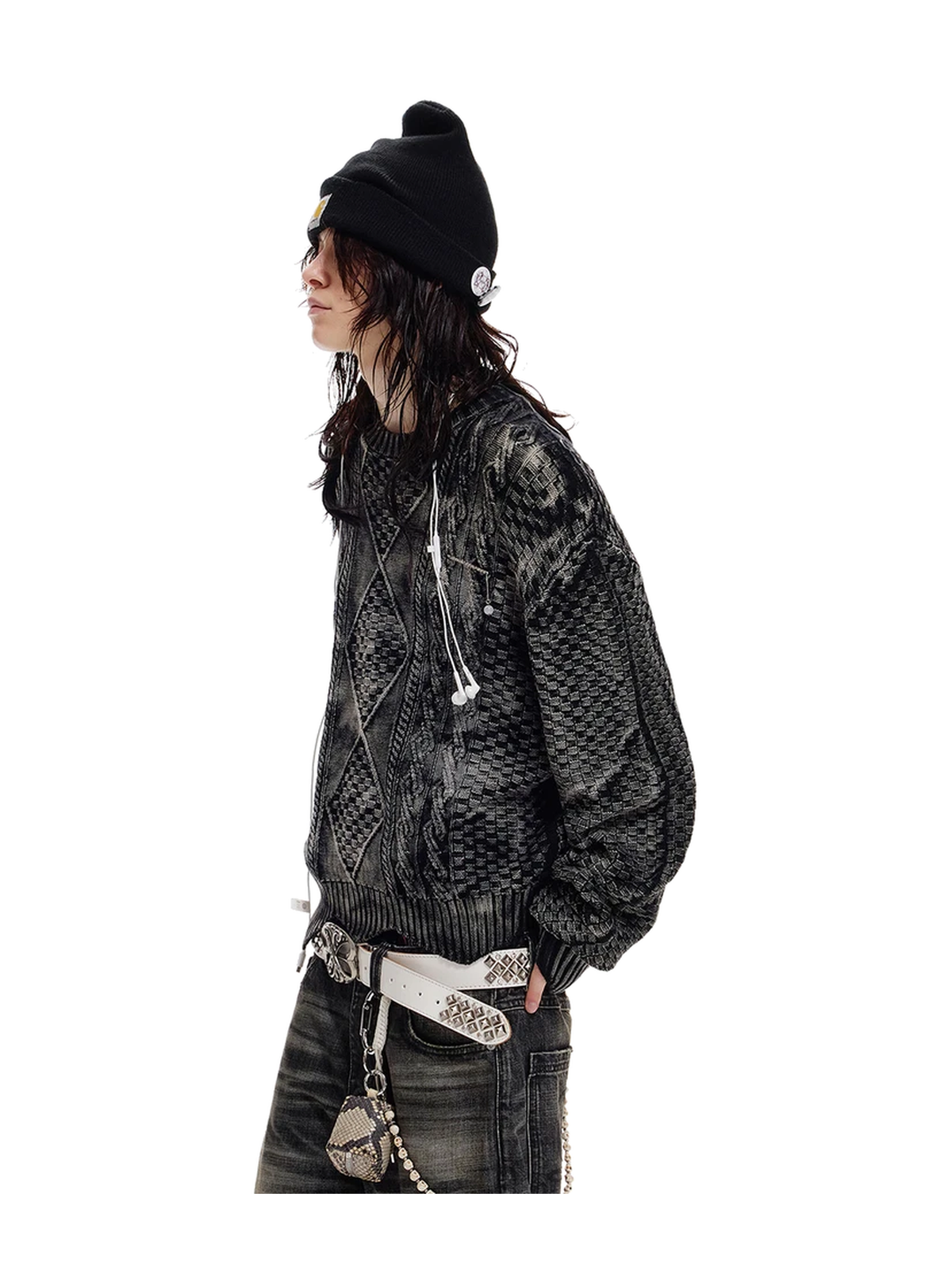 Distressed Cropped Jacquard Sweater product image 2