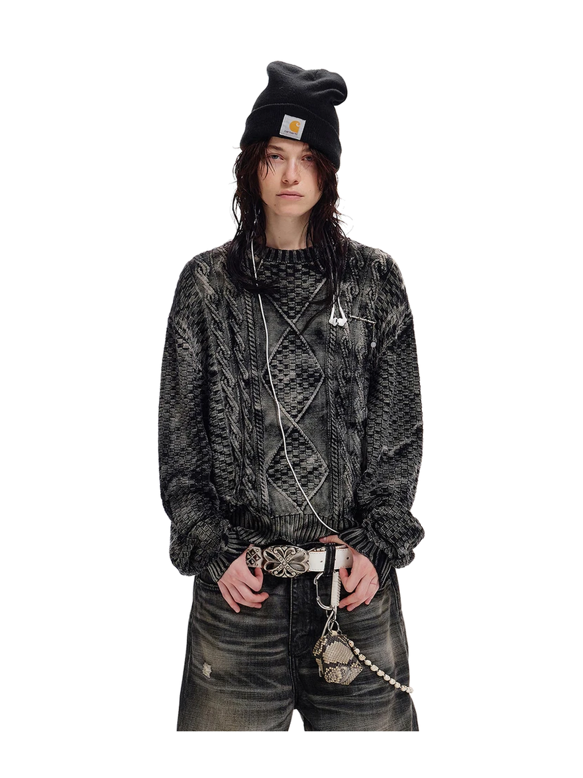 Distressed Cropped Jacquard Sweater product image 3