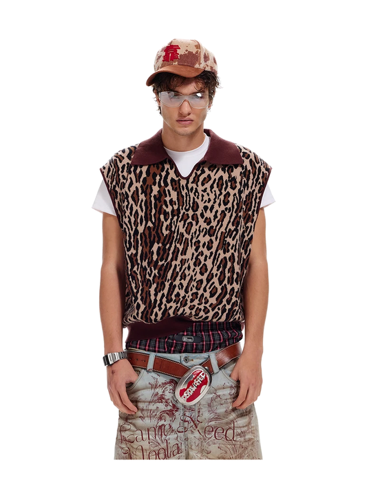 Leopard Jacquard Knit Vest product image 1