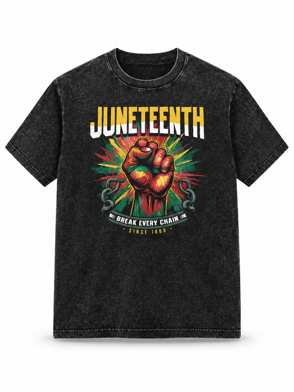 Ace Jolun. Juneteenth Break Every Chain Washed Tee - Washed Black