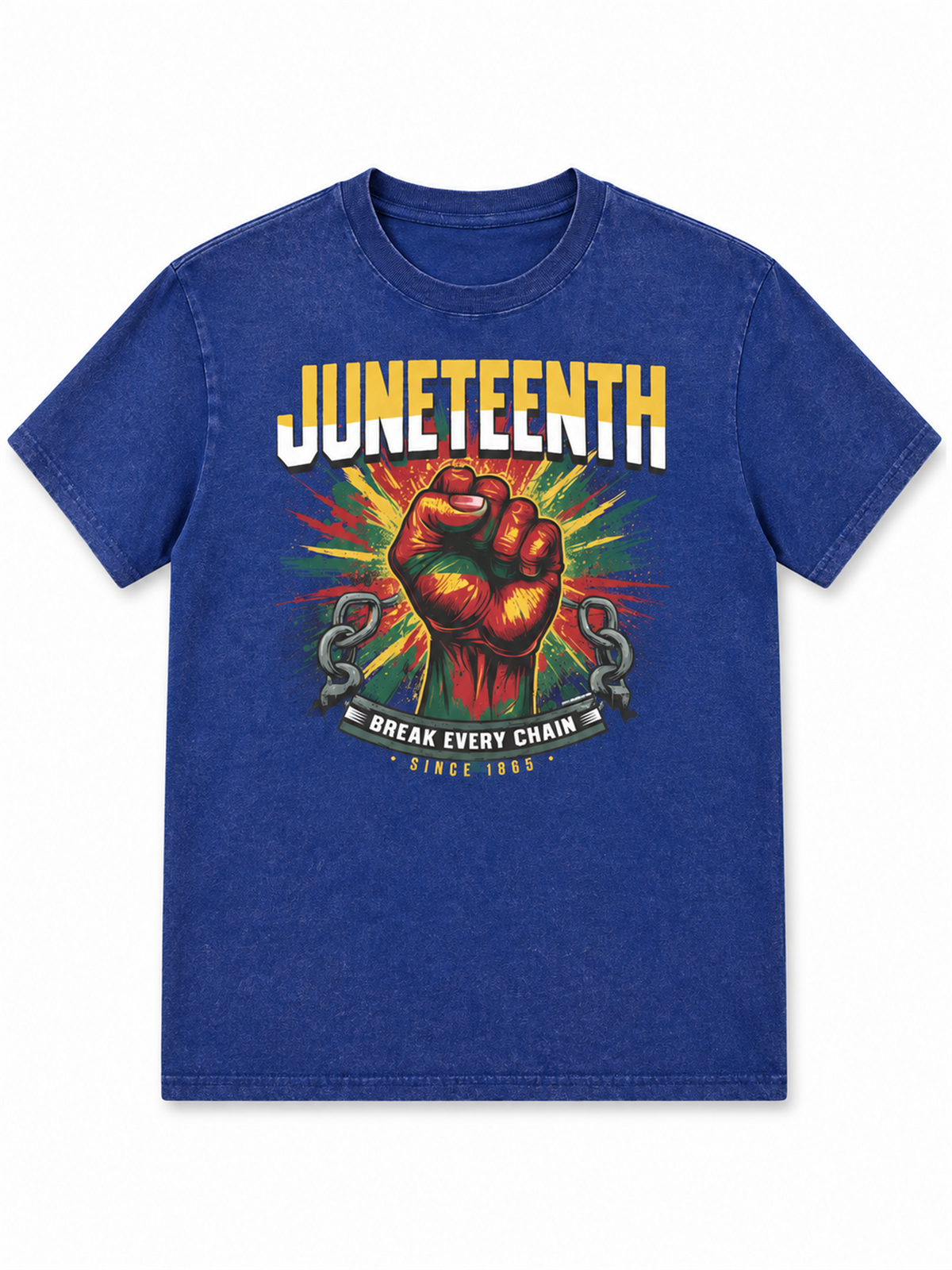 Ace Jolun. Juneteenth Break Every Chain Washed Tee - Washed Blue
