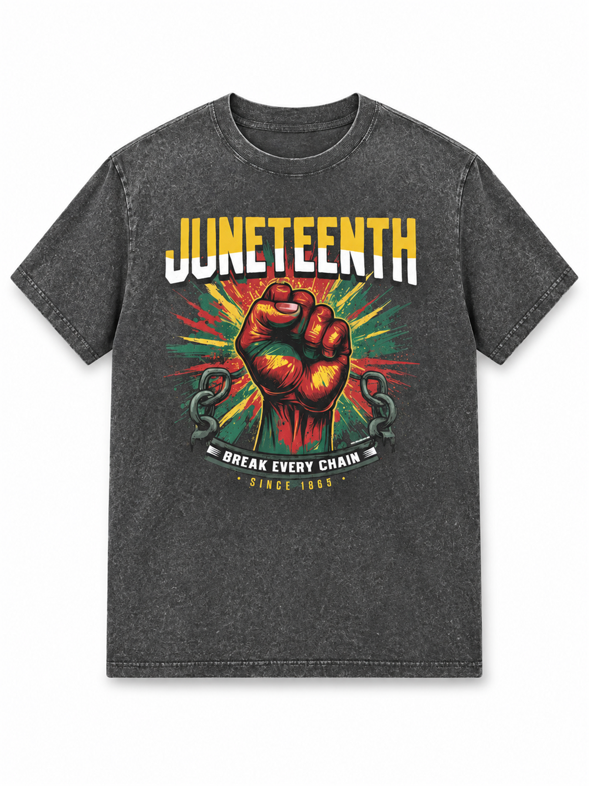 Ace Jolun. Juneteenth Break Every Chain Washed Tee - Washed Charcoal