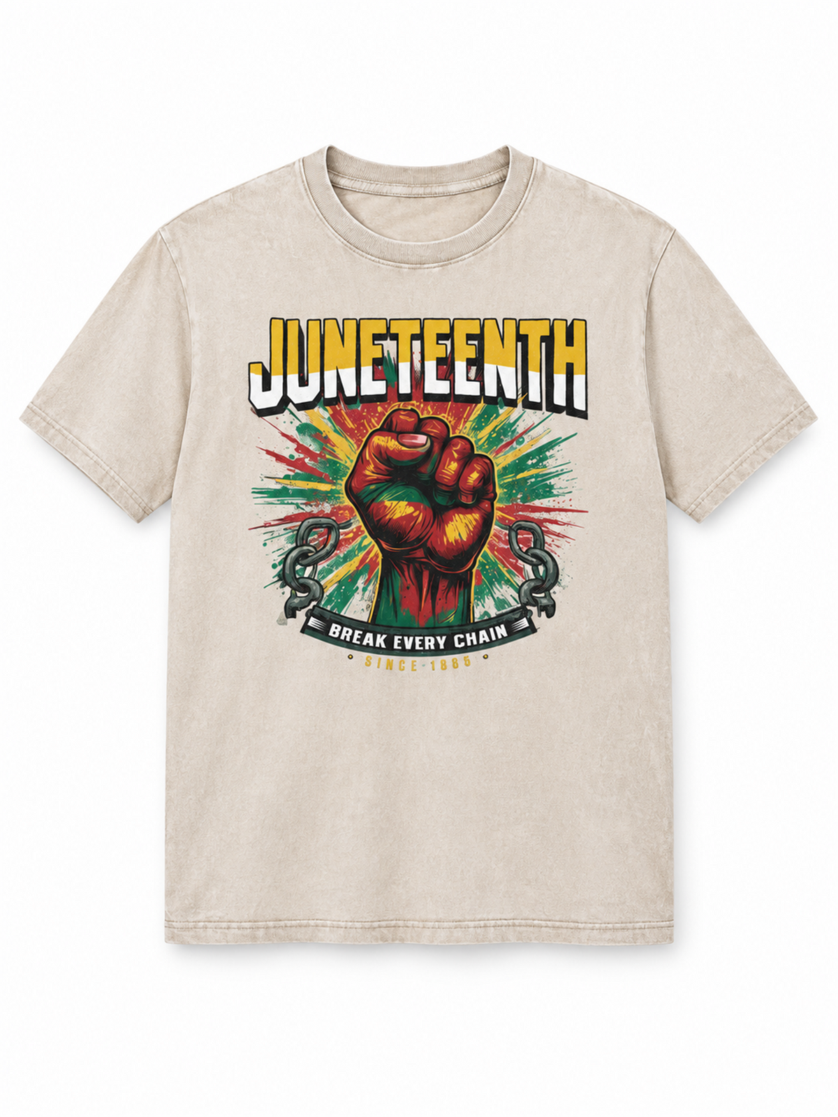 Ace Jolun. Juneteenth Break Every Chain Washed Tee - Washed Cream