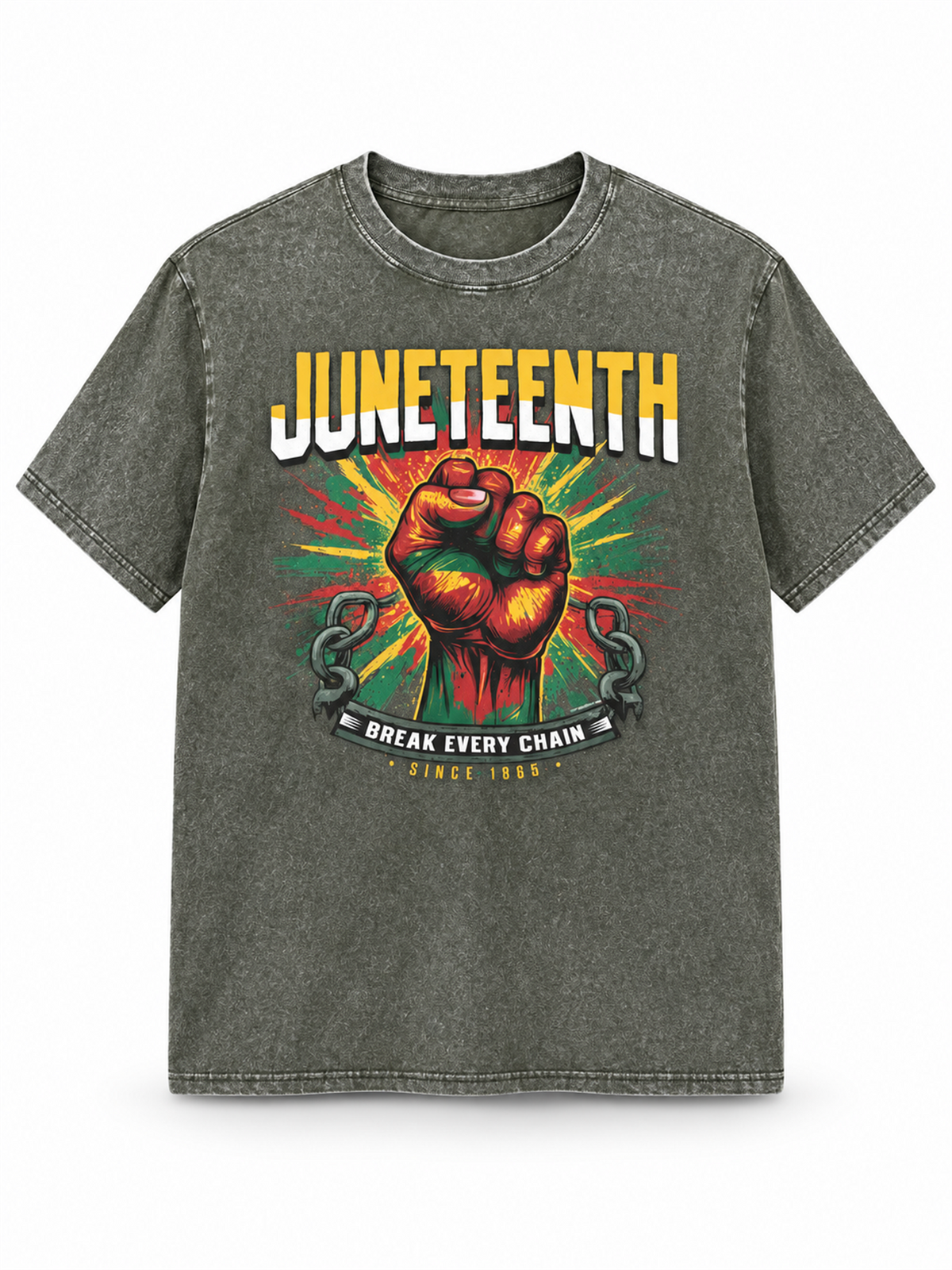 Ace Jolun. Juneteenth Break Every Chain Washed Tee - Washed Olive