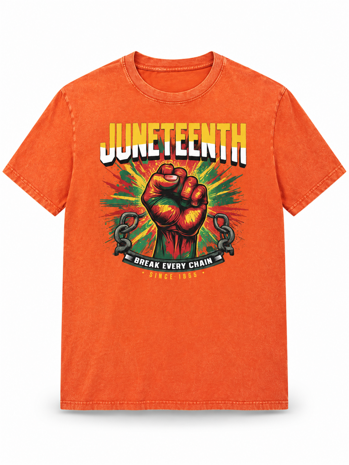 Ace Jolun. Juneteenth Break Every Chain Washed Tee - Washed Orange
