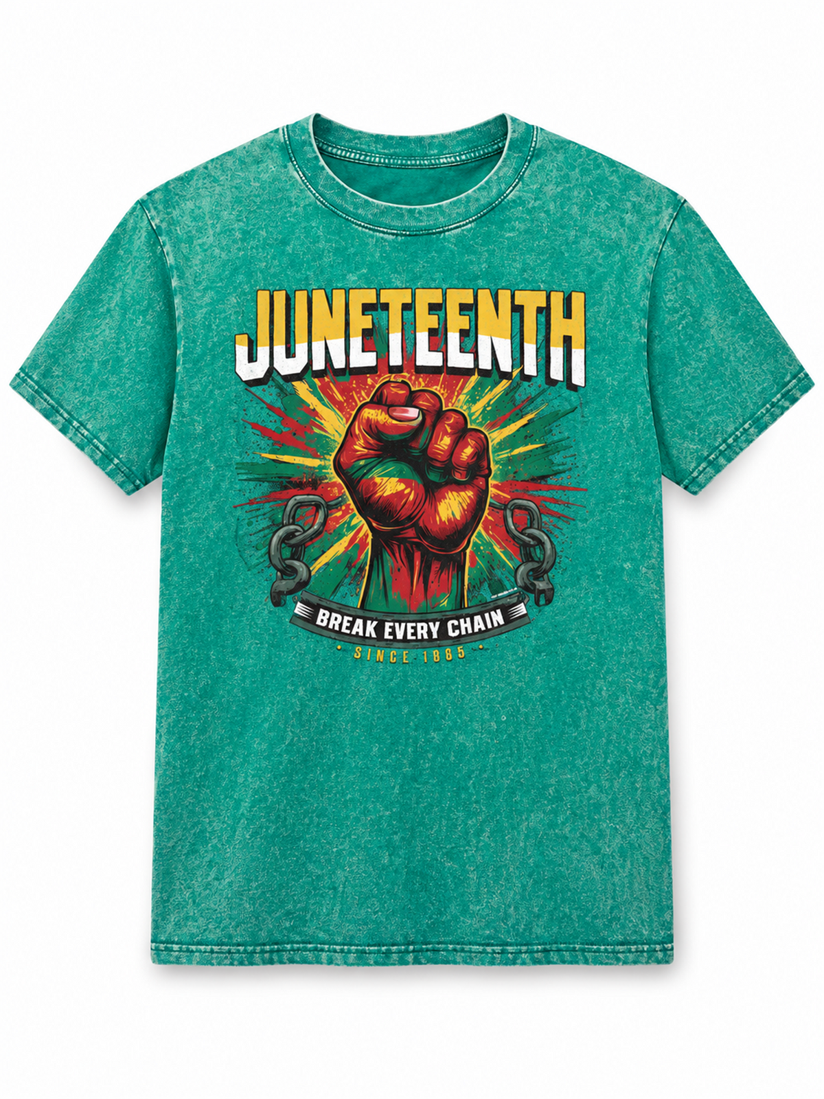 Ace Jolun. Juneteenth Break Every Chain Washed Tee - Washed Teal