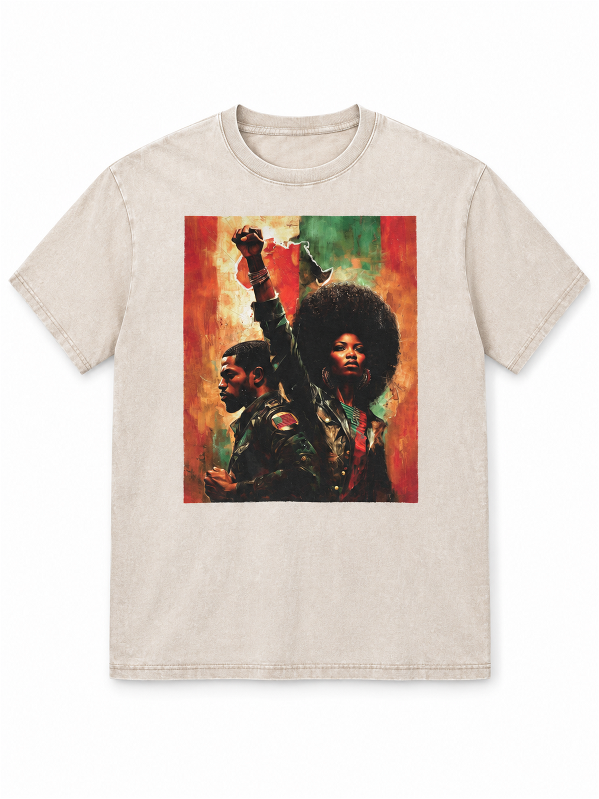 Ace Jolun. Pan-African Power Couple Washed Tee - Washed Cream