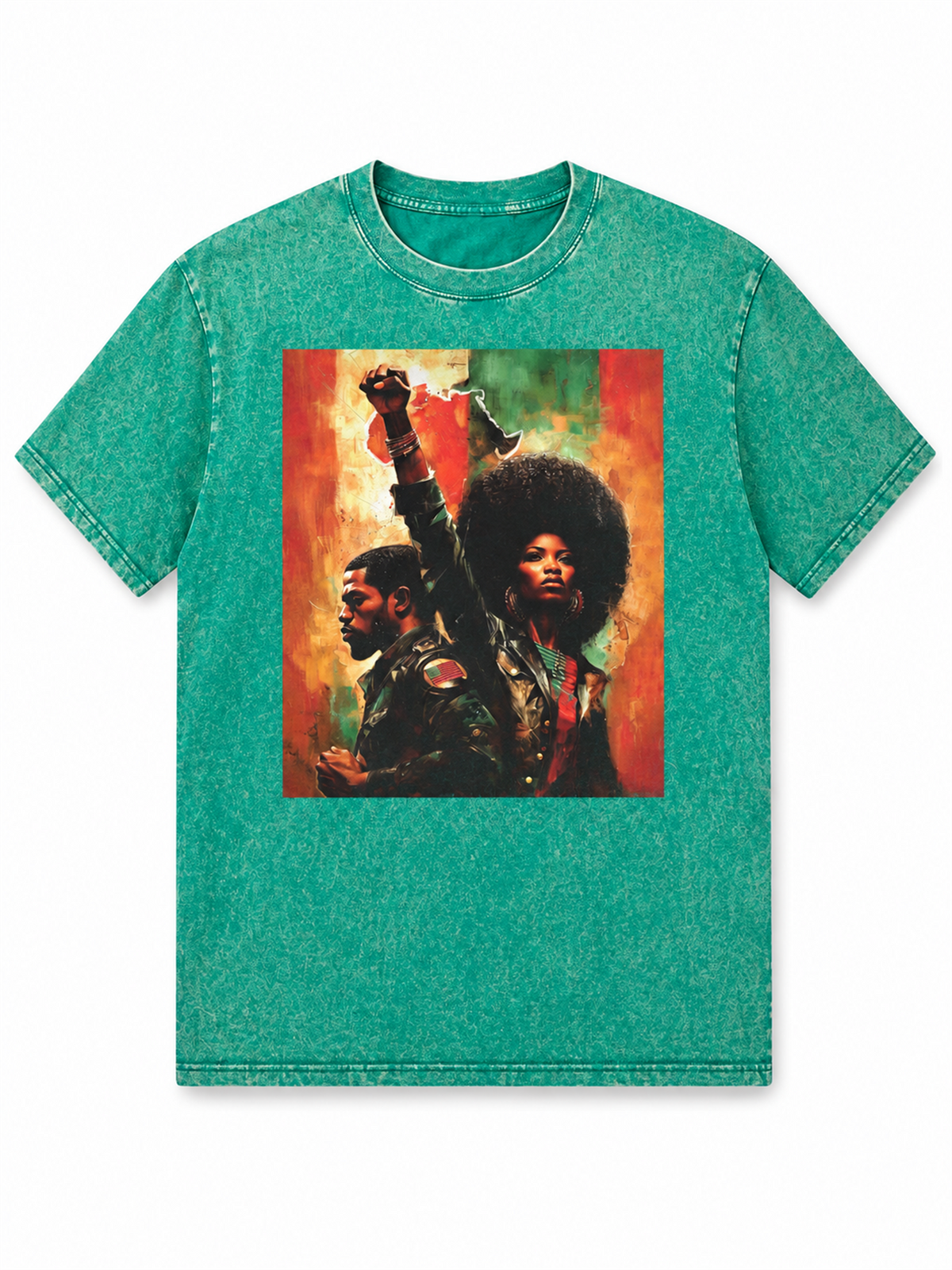 Ace Jolun. Pan-African Power Couple Washed Tee - Washed Teal